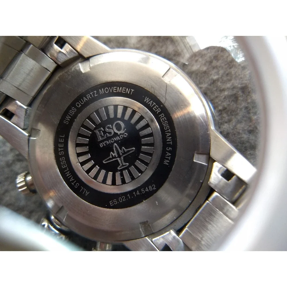 ESQ Watch Movado Pilot ES 021145482 Stainless Swiss Quartz Luminous New Battery